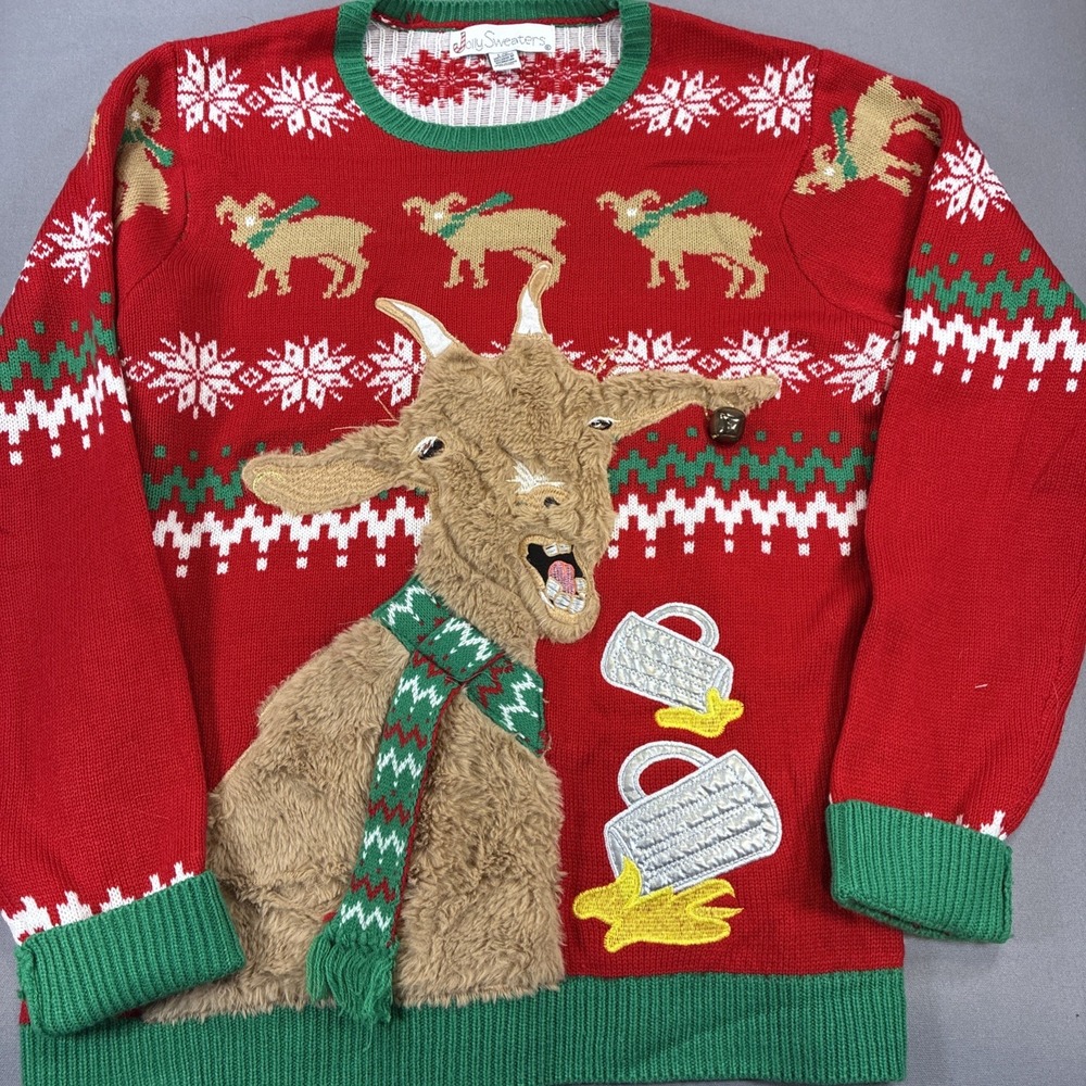 Jolly Sweaters Drunk Goat Christmas Knit Sweater Size Large Ugly Christmas